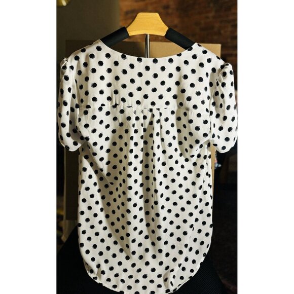 41 Hawthorn White & Black Polka Dot Tulip Sleeve Blouse Pocket Accent Sz Small - Picture 9 of 12